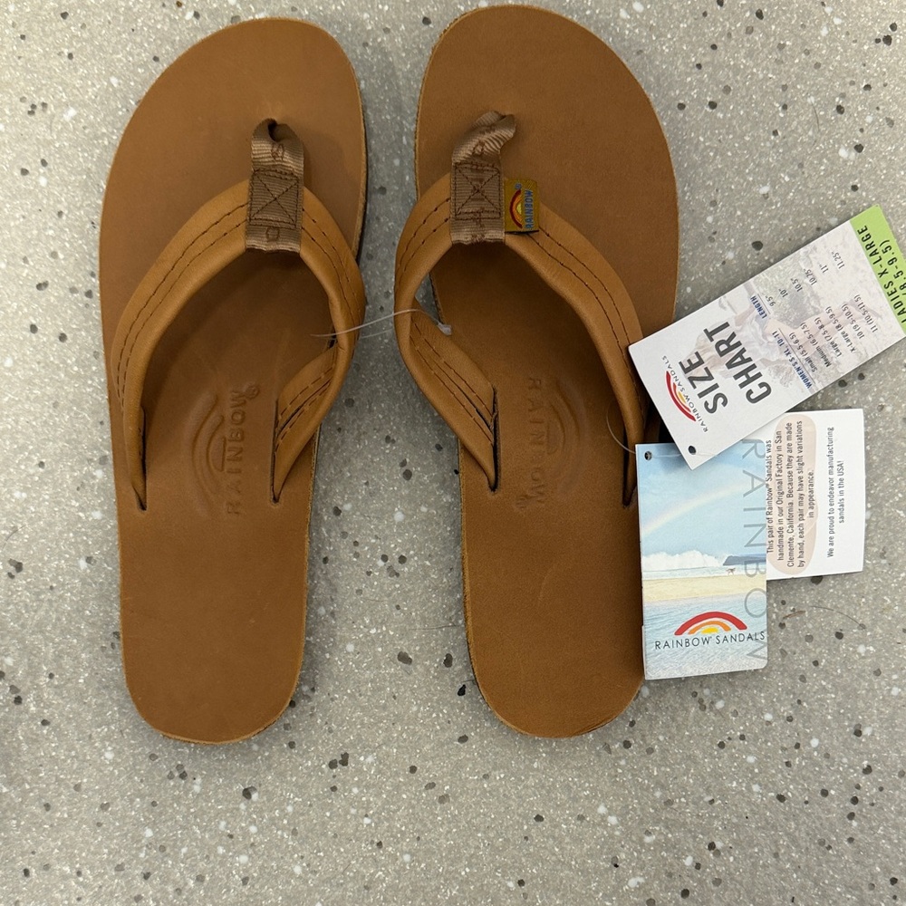 Rainbow wide strap Leather flip flops
